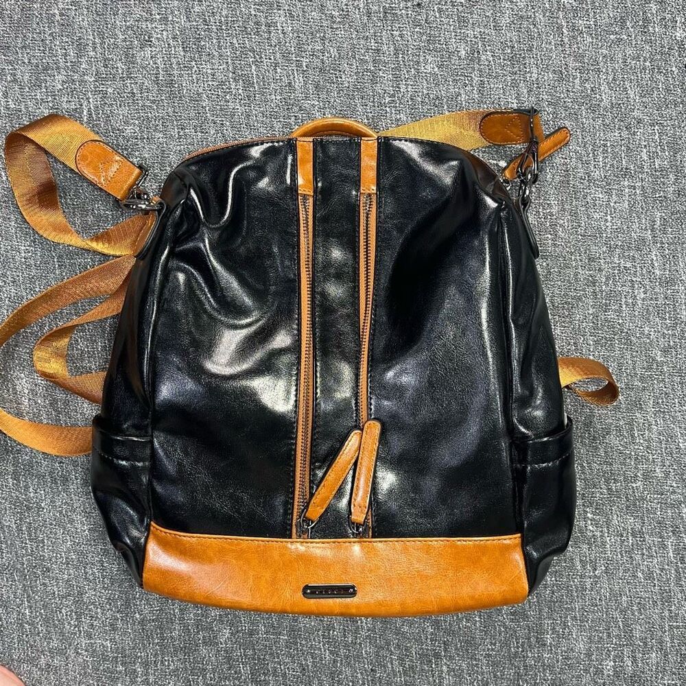 CLUCI Black Brown Vegan Leather Backpack Purse Women Large Multi Pocket Stylish